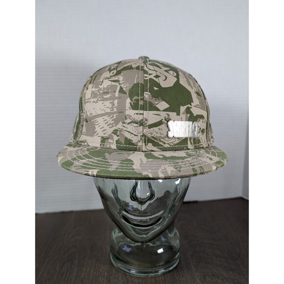 VTG SCARFACE Movie Scene Camo Print Fitted Cap Hat XL Green Tan Camouflage - Picture 1 of 15